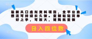 （11509期）最新风口虚拟资料项目，全平台自然流可持续长久做。复制粘贴 日入四位数-网创项目总站