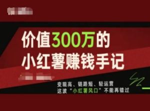 价值300万的小红书赚钱手记，变现高、链路短、轻运营，这波“小红薯风口”不能再错过-网创项目总站