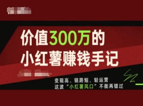 价值300万的小红书赚钱手记，变现高、链路短、轻运营，这波“小红薯风口”不能再错过-网创项目总站
