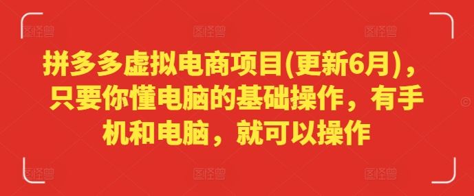 拼多多虚拟电商项目(更新6月)，只要你懂电脑的基础操作，有手机和电脑，就可以操作-网创项目总站