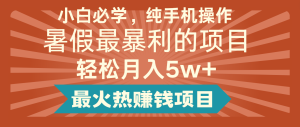 2024暑假最赚钱的项目，简单无脑操作，每单利润最少500+，轻松月入5万+-网创项目总站