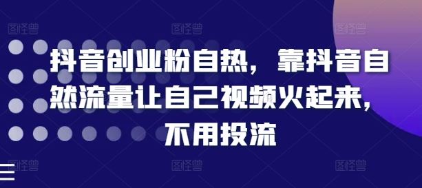抖音创业粉自热，靠抖音自然流量让自己视频火起来，不用投流-网创项目总站