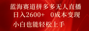蓝海赛道拼多多无人直播，日入2600+，0成本变现，小白也能轻松上手-网创项目总站
