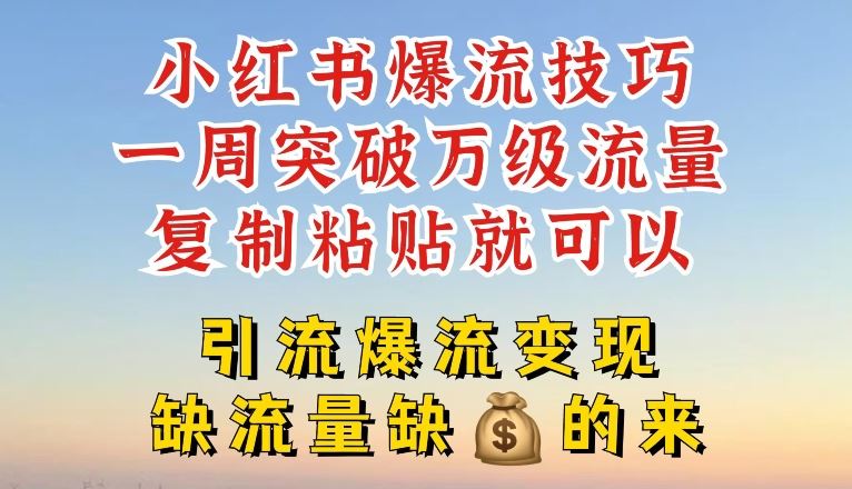 小红书爆流技巧，一周突破万级流量，复制粘贴就可以，引流爆流变现【揭秘】-网创项目总站