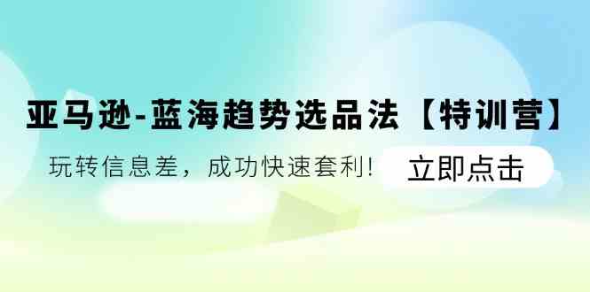亚马逊蓝海趋势选品法【特训营】：玩转信息差，成功快速套利-网创项目总站