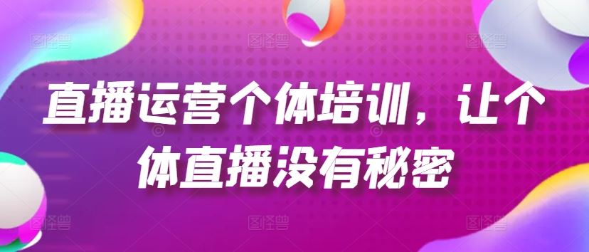 直播运营个体培训，让个体直播没有秘密，起号、货源、单品打爆、投流等玩法-网创项目总站