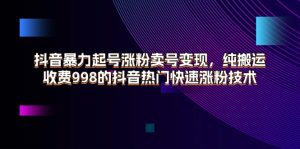 （11656期）抖音暴力起号涨粉卖号变现，纯搬运，收费998的抖音热门快速涨粉技术-网创项目总站