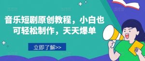 音乐短剧原创教程，小白也可轻松制作，天天爆单-网创项目总站