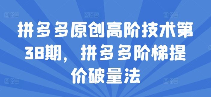 拼多多原创高阶技术第38期，拼多多阶梯提价破量法-网创项目总站