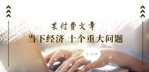 某付费文章《当下经济 十个重大问题》覆盖了大家关心的全部经济类话题-网创项目总站