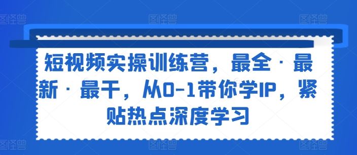 短视频实操训练营,最全·最新·最干,从0-1带你学IP,紧贴热点深度学习-网创项目总站