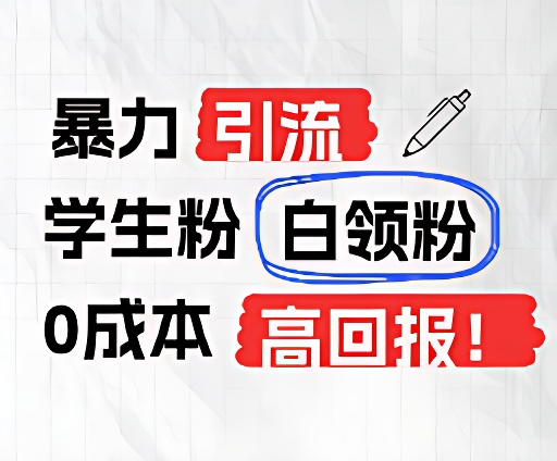 暴力引流学生粉白领粉，吊打以往垃圾玩法，0成本，高回报-网创项目总站