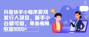 抖音快手小程序游戏发行人项目，新手小白都可做，单条视频收益9000+-网创项目总站