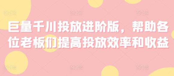 巨量千川投放进阶版，帮助各位老板们提高投放效率和收益-网创项目总站
