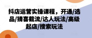 抖店运营实操课程，开通/选品/猜喜截流/达人玩法/高级起店/搜索玩法-网创项目总站