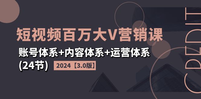 （11795期）2024短视频·百万大V营销课【3.0版】账号体系+内容体系+运营体系(24节)-网创项目总站