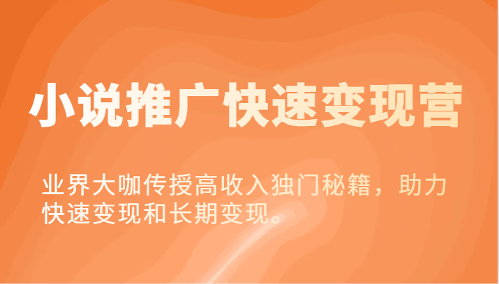 小说推广快速变现营-业界大咖传授高收入独门秘籍，助力快速变现和长期变现。-网创项目总站