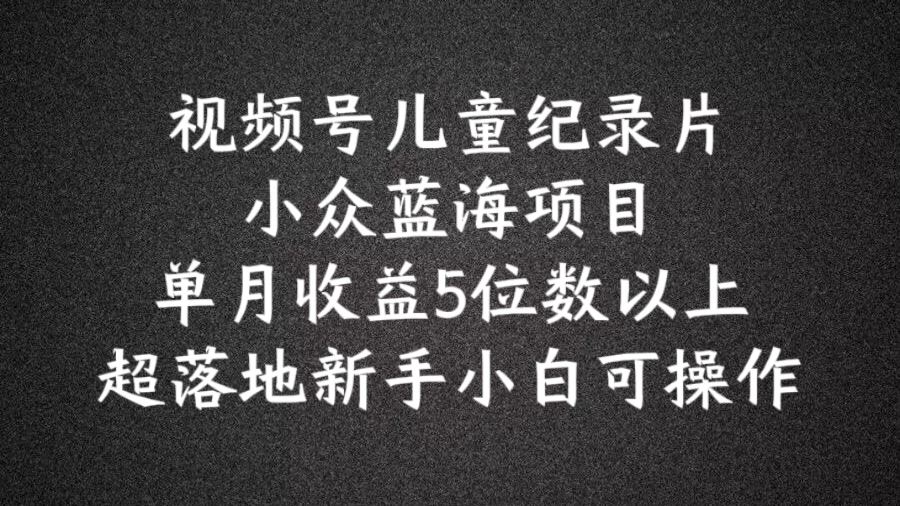 2024蓝海项目视频号儿童纪录片科普，单月收益5位数以上，新手小白可操作【揭秘】-网创项目总站