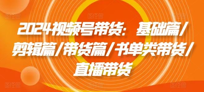 2024视频号带货：基础篇/剪辑篇/带货篇/书单类带货/直播带货-网创项目总站