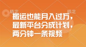 （11874期）搬运也能月入过万，最新平台分成计划，一万播放一百米，一分钟一个作品-网创项目总站