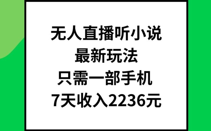 无人直播听小说最新玩法，只需一部手机，7天收入2236元【揭秘】-网创项目总站