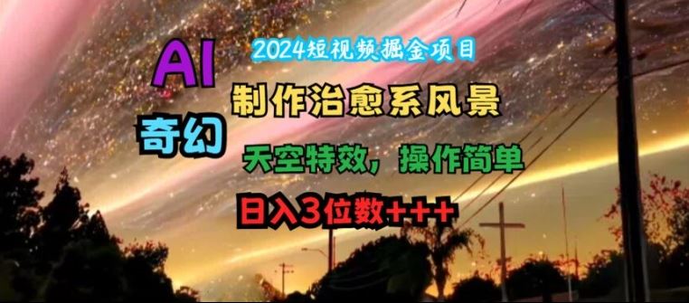 2024短视频掘金项目，AI制作治愈系风景，奇幻天空特效，操作简单，日入3位数【揭秘】-网创项目总站