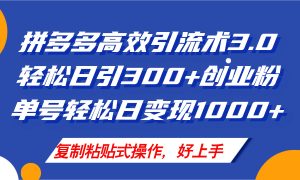 （11917期）拼多多店铺引流技术3.0，日引300+付费创业粉，单号轻松日变现1000+-网创项目总站