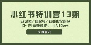 小红书特训营13期，从定位/到起号/到变现全路径，0-1打造赚钱IP，月入10w+-网创项目总站