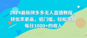 2024最新拼多多无人直播教程，转化率更高，低门槛，轻松实现每日1000+的收入-网创项目总站