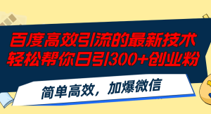 （12064期）百度高效引流的最新技术,轻松帮你日引300+创业粉,简单高效，加爆微信-网创项目总站