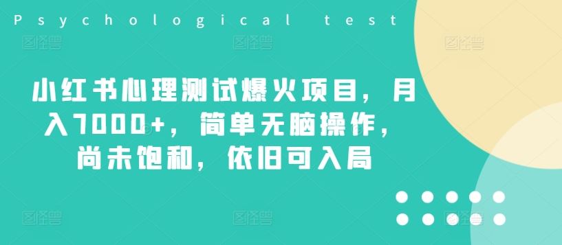 小红书心理测试爆火项目，月入7000+，简单无脑操作，尚未饱和，依旧可入局-网创项目总站