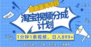 最新蓝海项目淘宝视频分成计划，1分钟1条视频，日入899+，有手就行-网创项目总站