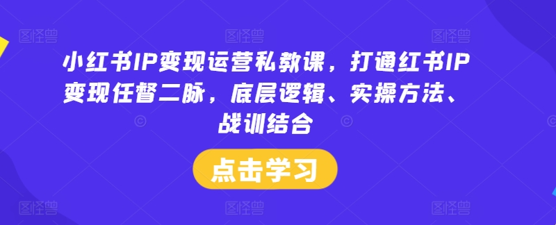 小红书IP变现运营私教课，打通红书IP变现任督二脉，底层逻辑、实操方法、战训结合-网创项目总站