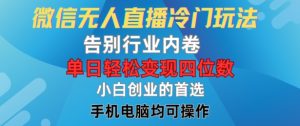 微信无人直播冷门玩法，告别行业内卷，单日轻松变现四位数，小白的创业首选-网创项目总站