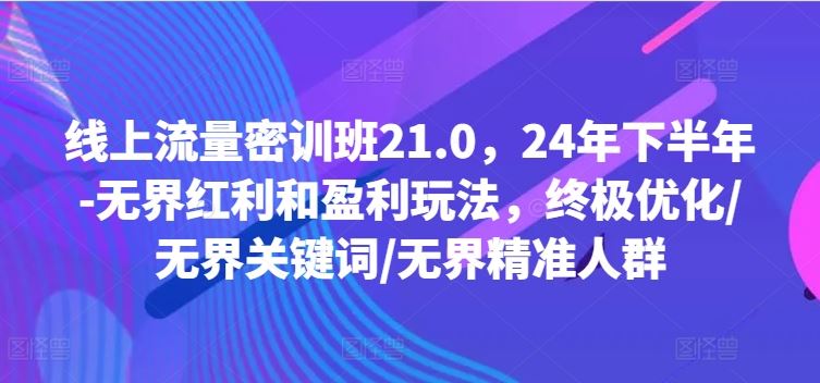 线上流量密训班21.0，24年下半年-无界红利和盈利玩法，终极优化/无界关键词/无界精准人群-网创项目总站