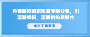 抖音游戏陪玩引流专题分享，引流游戏粉，流量供给足够大-网创项目总站