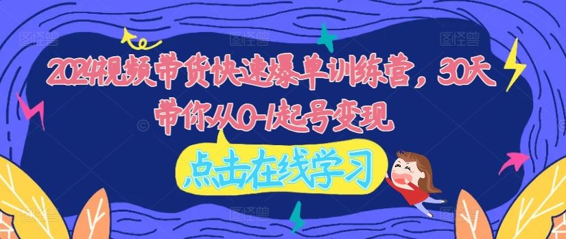 2024视频带货快速爆单训练营，30天带你从0-1起号变现-网创项目总站