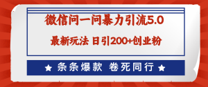 （12240期）微信问一问最新引流5.0，日稳定引流200+创业粉，加爆微信，卷死同行-网创项目总站