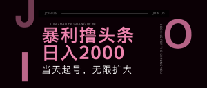 暴利撸头条，单号日入2000+，可无限扩大-网创项目总站