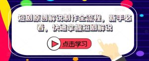 短剧原创解说制作全流程，新手必看，快速掌握短剧解说-网创项目总站
