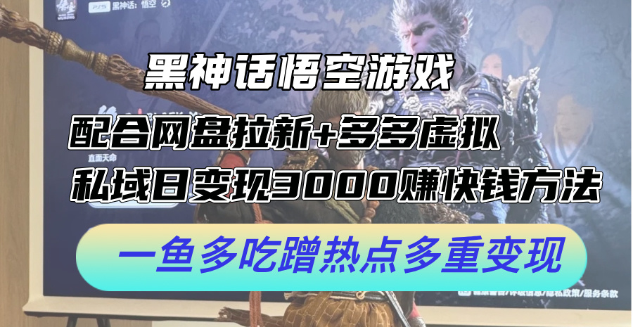 （12316期）黑神话悟空游戏配合网盘拉新+多多虚拟+私域日变现3000+赚快钱方法。…-网创项目总站