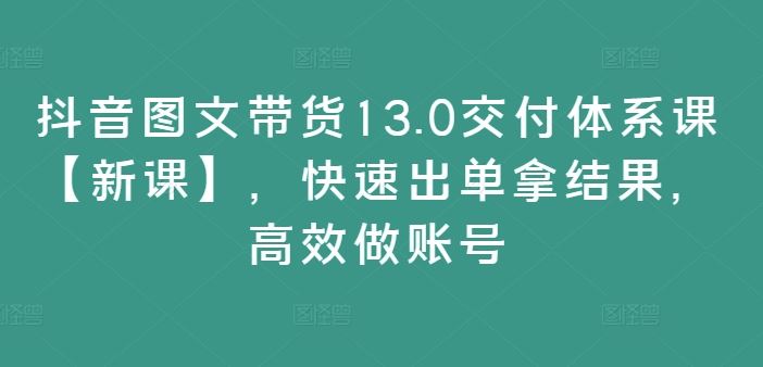 抖音图文带货13.0交付体系课【新课】，快速出单拿结果，高效做账号-网创项目总站