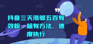 抖音三天涨够五百有效粉，趁有方法，速度执行-网创项目总站