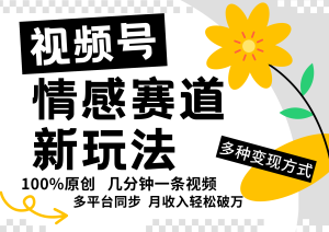 视频号情感赛道全新玩法，5分钟一条原创视频，操作简单易上手，日入500+-网创项目总站