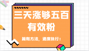 抖音三天涨够五百有效粉丝，趁有方法，速度执行！-网创项目总站