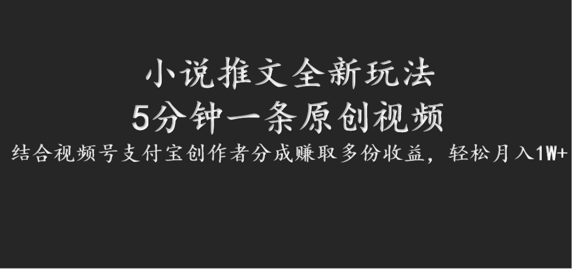 小说推文全新玩法，5分钟一条原创视频，结合视频号支付宝创作者分成赚取多份收益-网创项目总站