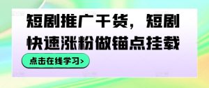 短剧推广干货，短剧快速涨粉做锚点挂载-网创项目总站