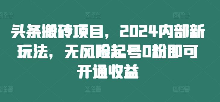 头条搬砖项目，2024内部新玩法，无风险起号0粉即可开通收益-网创项目总站