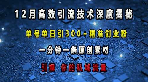 最新高效引流技术深度揭秘 ，单号单日引300+精准创业粉，一分钟一条原创素材，引爆你的私域流量-网创项目总站