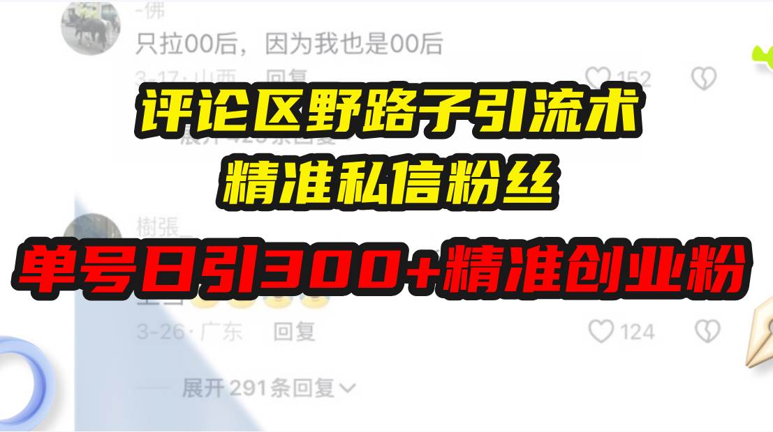 （13676期）评论区野路子引流术，精准私信粉丝，单号日引流300+精准创业粉-网创项目总站